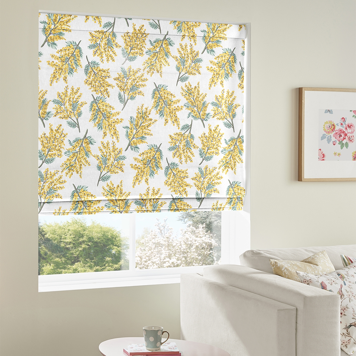Product photograph of Cath Kidston Mimosa Flower Citrine Roman Blind from Choice Furniture Superstore.